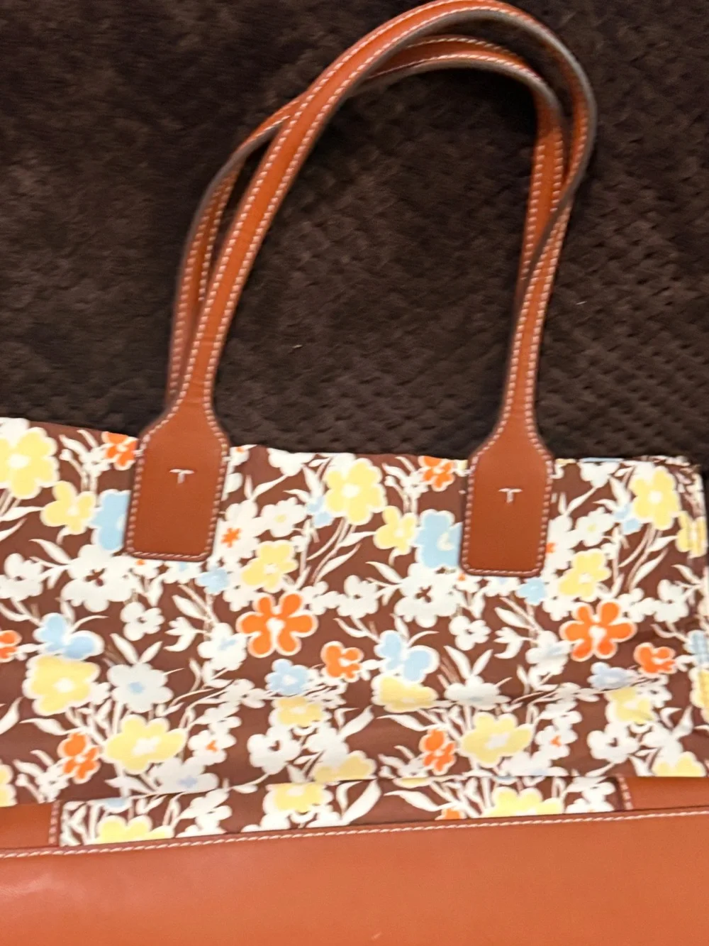 Tory Burch Brown Coat with Floral Trim